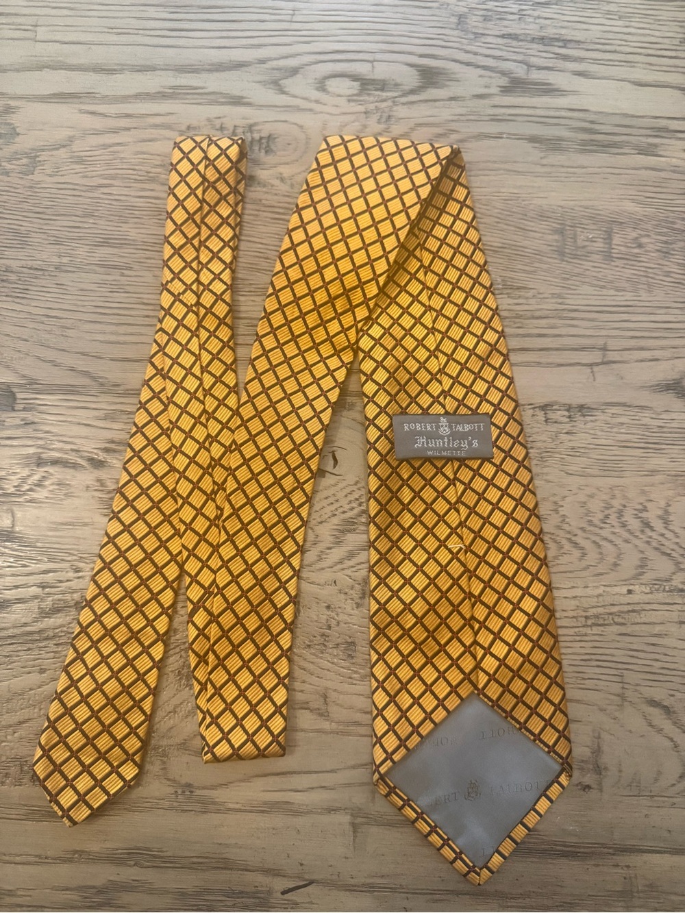 Vintage Robert Talbott Gold and Brown Diamond-Check Silk Tie